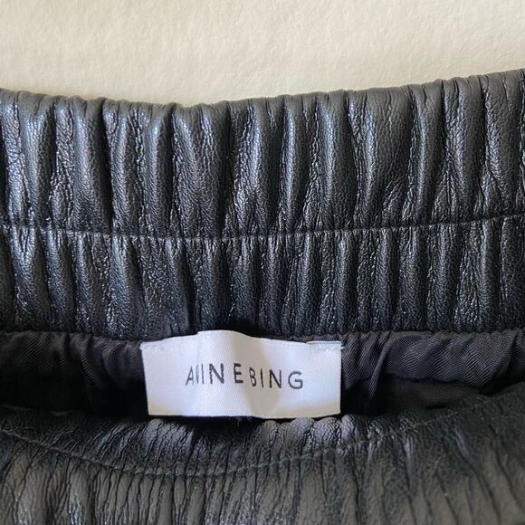 Anine Bing Vegan Leather Colton Black Pants Straight Leg Trousers Size L - Picture 13 of 14